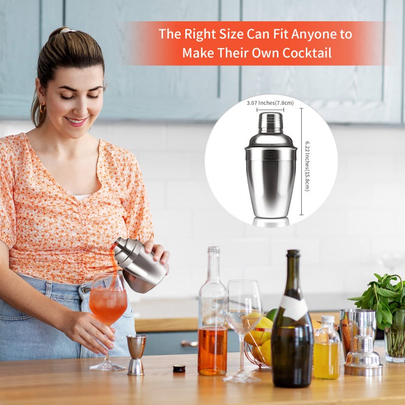 Newness Cocktail Shaker, Stainless Steel Martini Shaker, Drink Shaker Built-in Strainer, Professional Stainless Margarita Mixer, Bartender Kit Gifts, Small, Easy to Carry, Single Martini 8.4ozï¼ˆ250ml) - Image 3